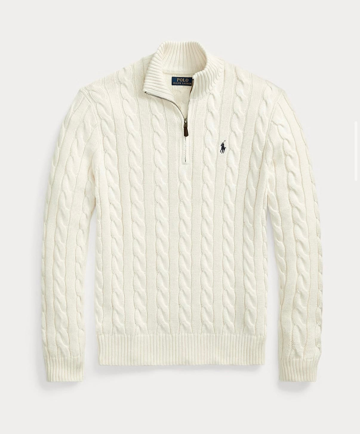 RL White Cable Knit Quarter Zip