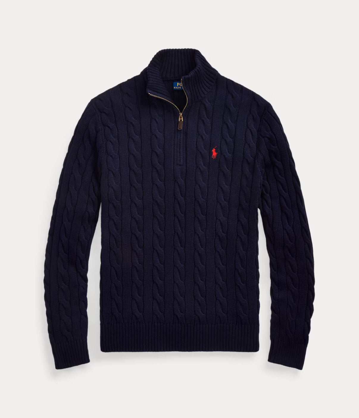 RL Navy Cable Knit Quarter Zip